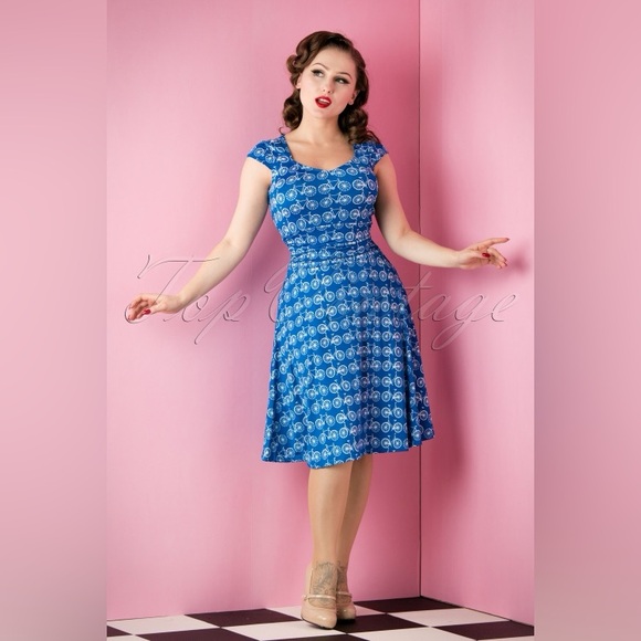 Retrolicious A-Line Vintage Inspired Bicycle Print Dress - Picture 1 of 15
